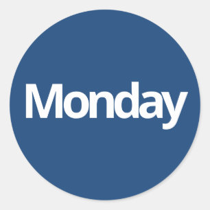 Monday day planning supplies simple navy white classic round sticker
