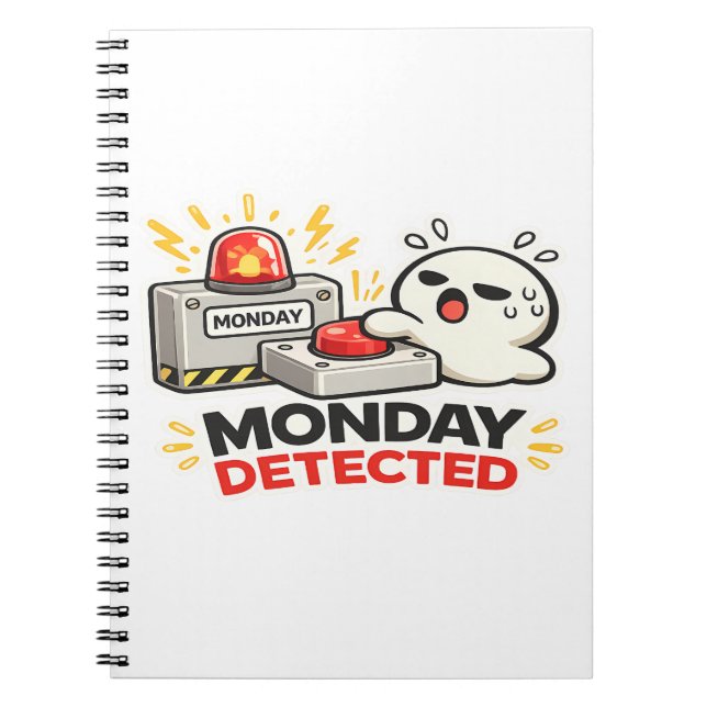 Monday Detected - Funny Cute Tired Character Alarm Notebook (Front)