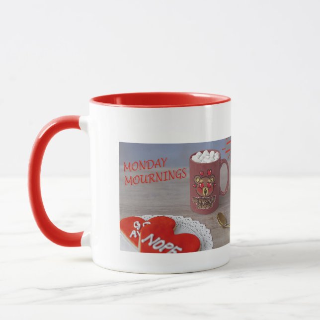 Monday mornings single heart valentines coffee mug (Left)