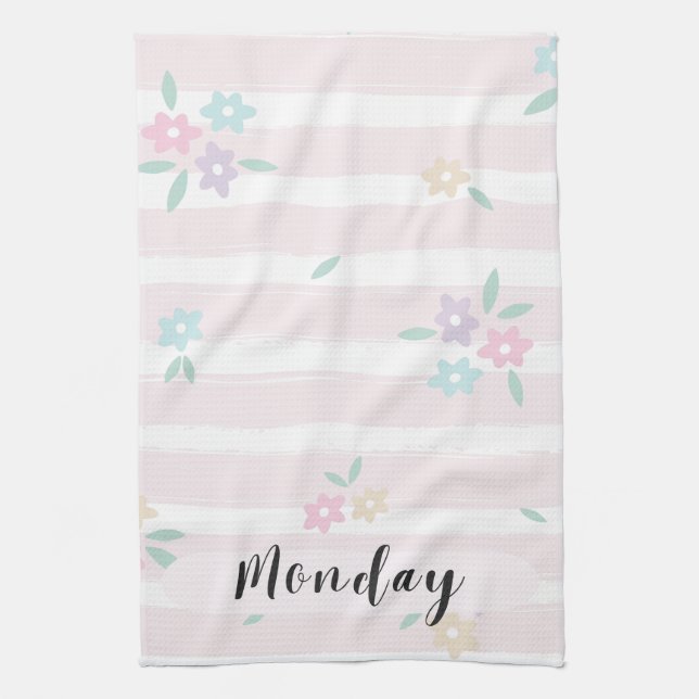 Monday Pastel Floral Kitchen Towel  (Vertical)