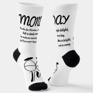 Monday Poem Socks - Trendy, Funny, White&Black