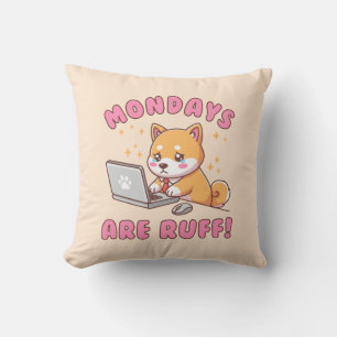 Mondays Are Ruff - Kawaii Shiba Inu Dog Pun Office Cushion