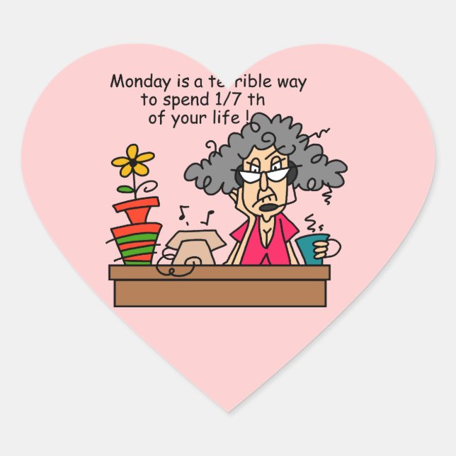 Mondays Humour Heart Sticker (Front)