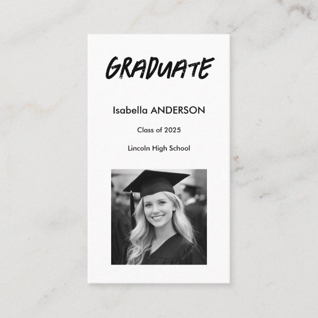 Mondern Black and White Graduation  Business Card (Front)
