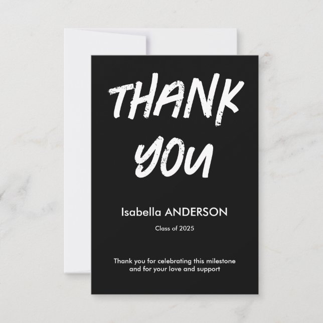 Mondern Black and White Graduation  Thank You Card (Front)