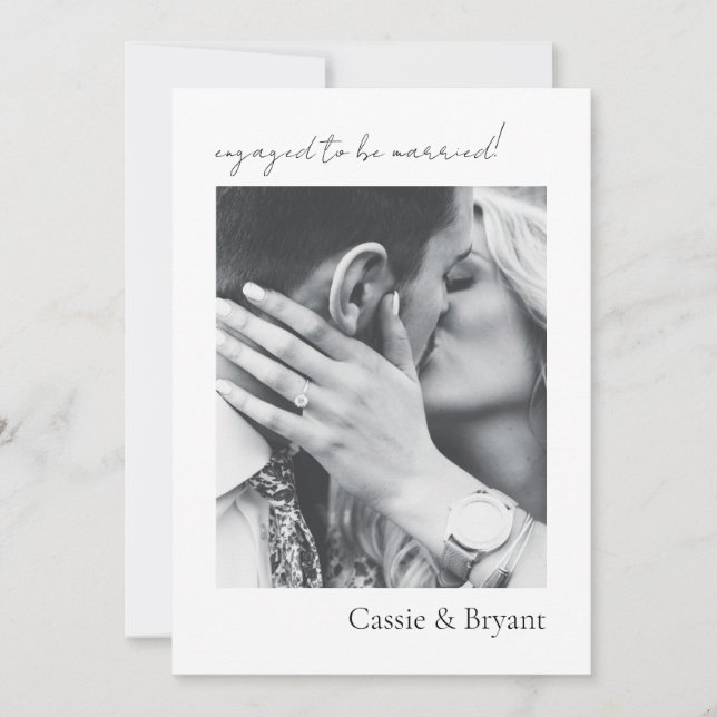 Mondern Script Elegant Minimal Wedding Engagement Announcement (Front)
