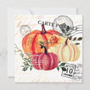 Mondern vintage Watercolor pumpkins Thanksgiving Holiday Card