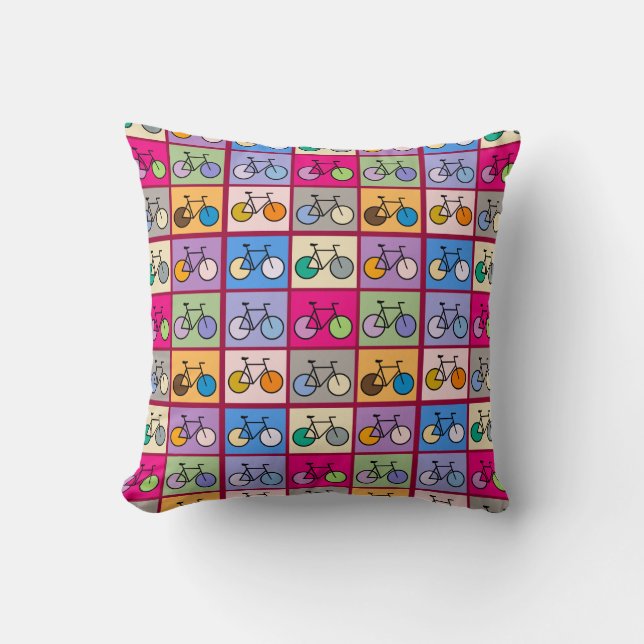 Mondrian Art Bicycle Grid Pattern Cushion (Front)