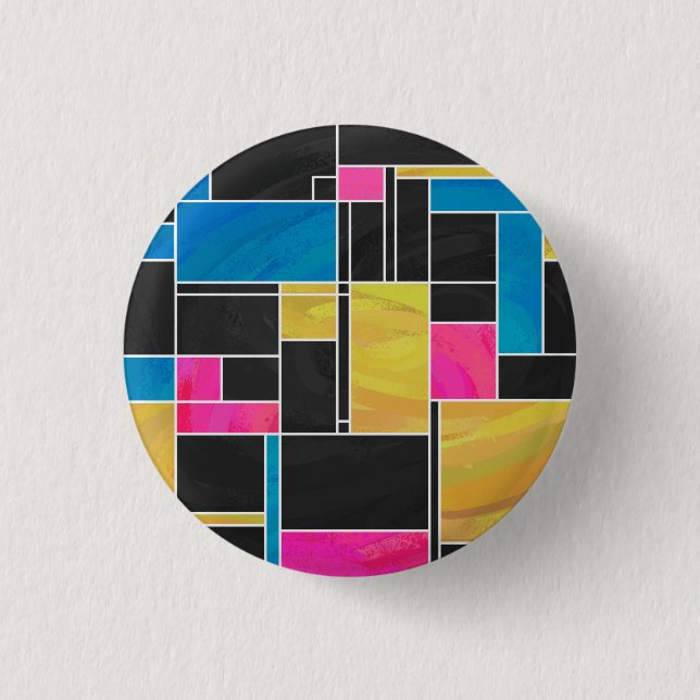 Mondrian Blue Pink Black Print 3 Cm Round Badge (Front)