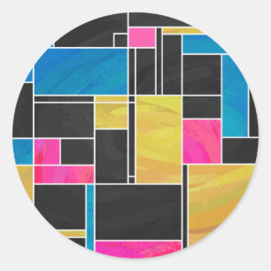 Mondrian Blue Pink Black Print Classic Round Sticker