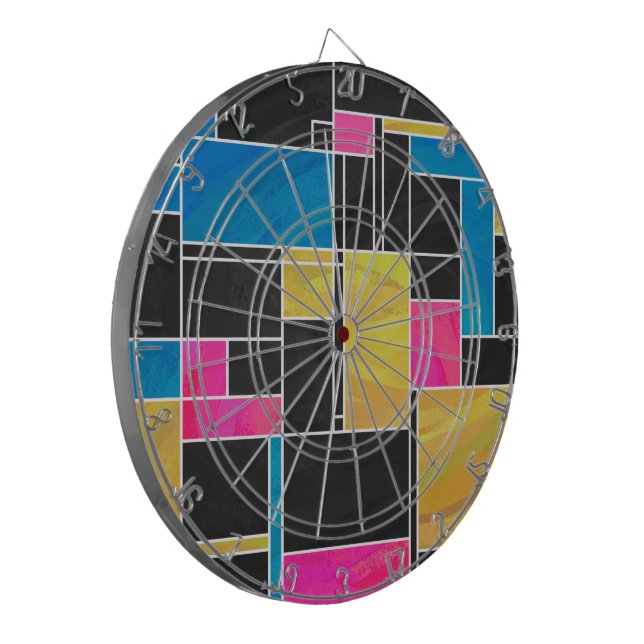 Mondrian Blue Pink Black Print Dartboard (Front Left)