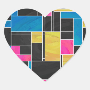 Mondrian Blue Pink Black Print Heart Sticker