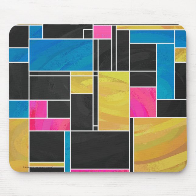 Mondrian Blue Pink Black Print Mouse Mat (Front)