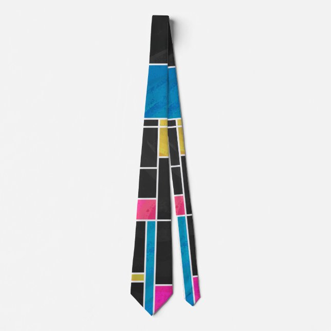 Mondrian Blue Pink Black Print Tie (Front)