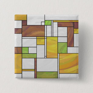 Mondrian Brown Yellow Green Print 15 Cm Square Badge