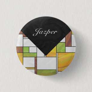 Mondrian Brown Yellow Green Print 3 Cm Round Badge