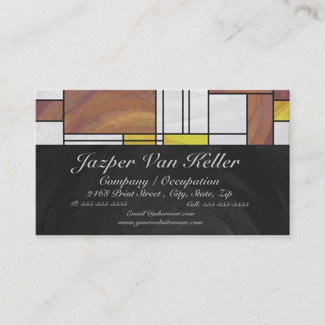 Mondrian Brown Yellow Green Print Business Card (Front)