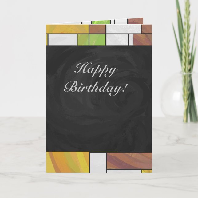 Mondrian Brown Yellow Green Print Card (Front)