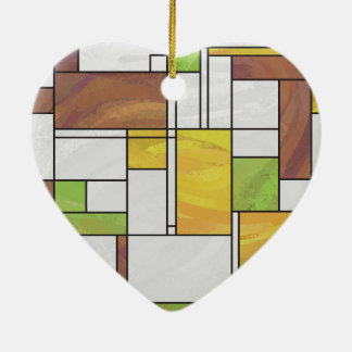 Mondrian Brown Yellow Green Print Ceramic Tree Decoration