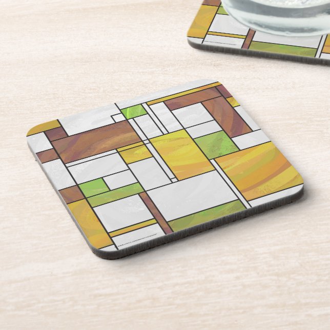 Mondrian Brown Yellow Green Print Coaster (Left Side)