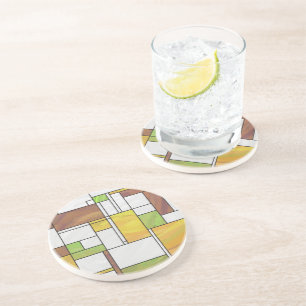 Mondrian Brown Yellow Green Print Coaster
