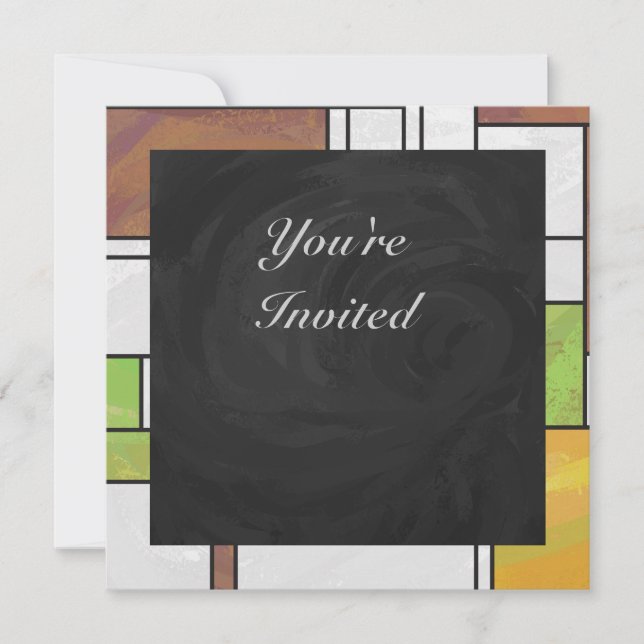 Mondrian Brown Yellow Green Print Invitation (Front)