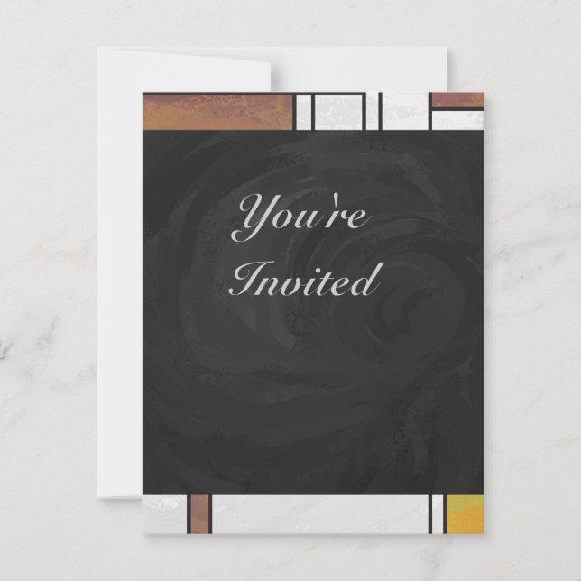 Mondrian Brown Yellow Green Print Invitation (Front)