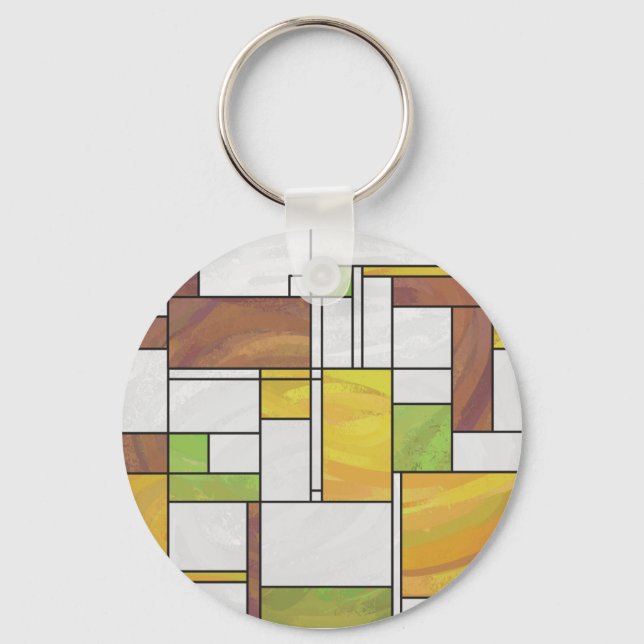 Mondrian Brown Yellow Green Print Key Ring (Front)