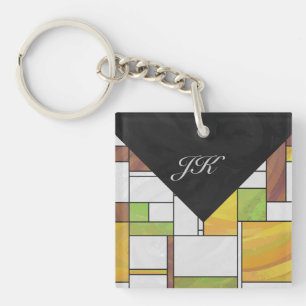 Mondrian Brown Yellow Green Print Key Ring