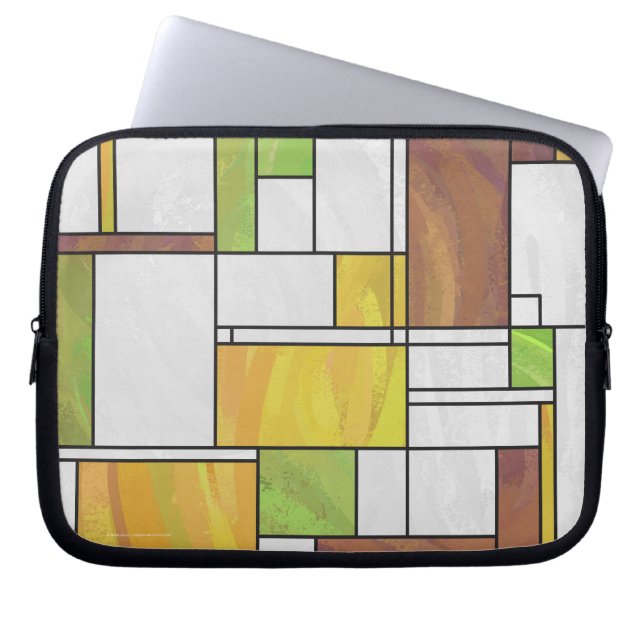 Mondrian Brown Yellow Green Print Laptop Sleeve (Front)