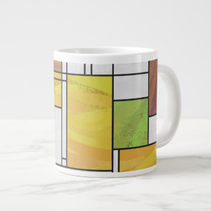 Mondrian Brown Yellow Green Print Large Coffee Mug
