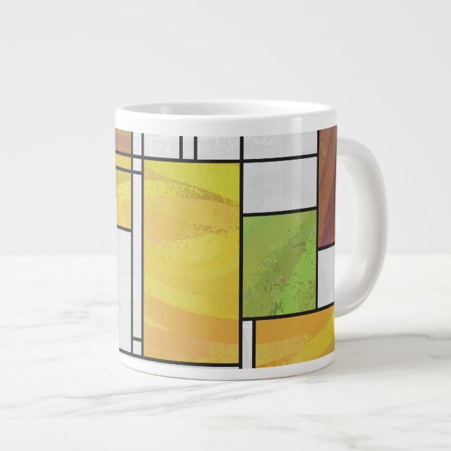 Mondrian Brown Yellow Green Print Large Coffee Mug (Front Right)