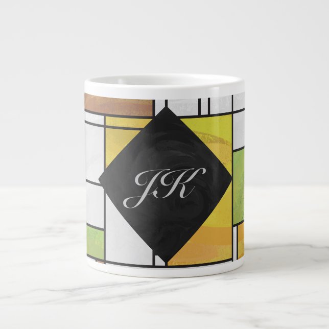 Mondrian Brown Yellow Green Print Large Coffee Mug (Front)