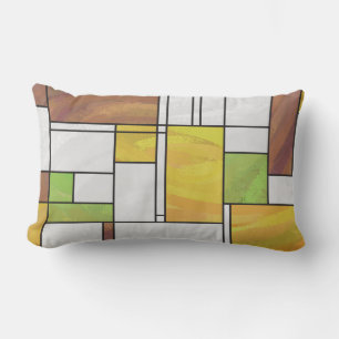 Mondrian Brown Yellow Green Print Lumbar Cushion