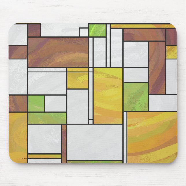 Mondrian Brown Yellow Green Print Mouse Mat (Front)