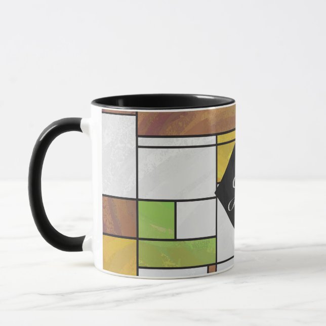 Mondrian Brown Yellow Green Print Mug (Left)