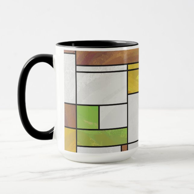 Mondrian Brown Yellow Green Print Mug (Left)