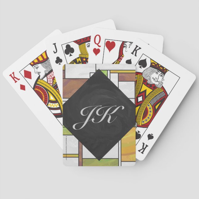 Mondrian Brown Yellow Green Print Playing Cards (Back)
