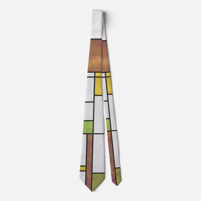 Mondrian Brown Yellow Green Print Tie (Front)