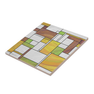 Mondrian Brown Yellow Green Print Tile