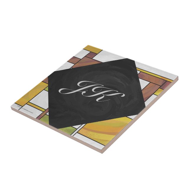 Mondrian Brown Yellow Green Print Tile (Side)