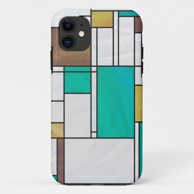 Mondrian Brown Yellow Teal Print Case-Mate iPhone Case (Back)