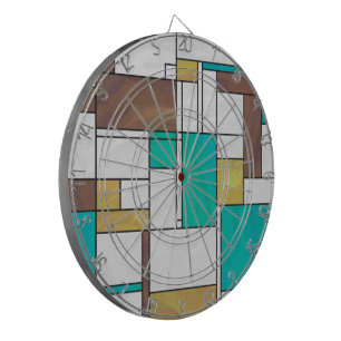 Mondrian Brown Yellow Teal Print Dartboard