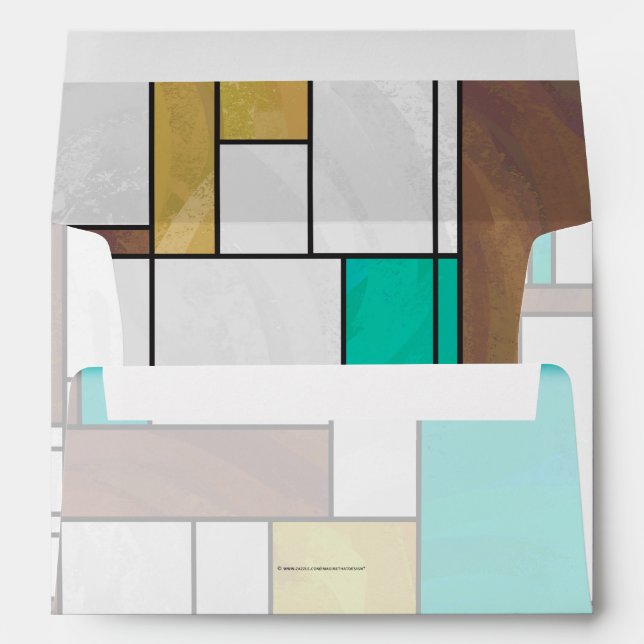 Mondrian Brown Yellow Teal Print Envelope (Back (Bottom))