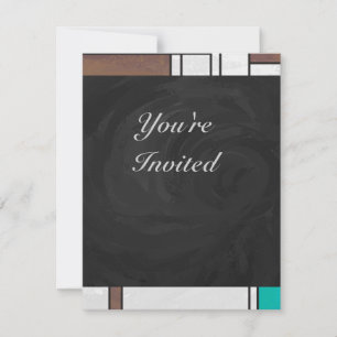 Mondrian Brown Yellow Teal Print Invitation