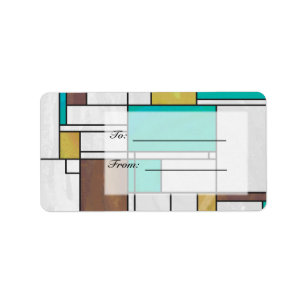 Mondrian Brown Yellow Teal Print Label
