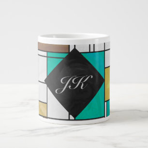 Mondrian Brown Yellow Teal Print Large Coffee Mug