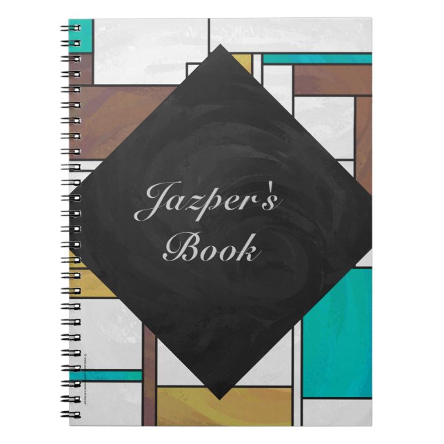Mondrian Brown Yellow Teal Print Notebook (Front)