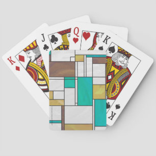 Mondrian Brown Yellow Teal Print Playing Cards