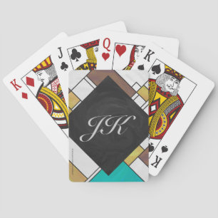 Mondrian Brown Yellow Teal Print Playing Cards